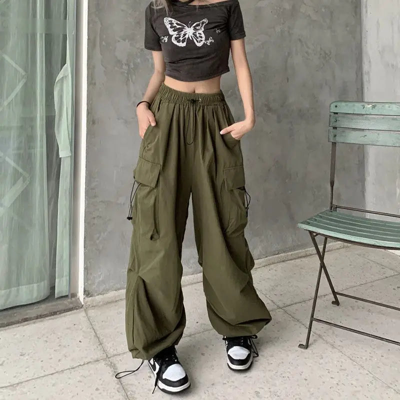 Women Casual Baggy Cargo Pants Solid Low