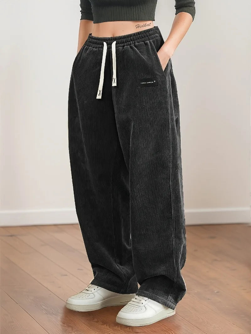 Women's Corduroy Pants Texture Straight-Leg Trousers with