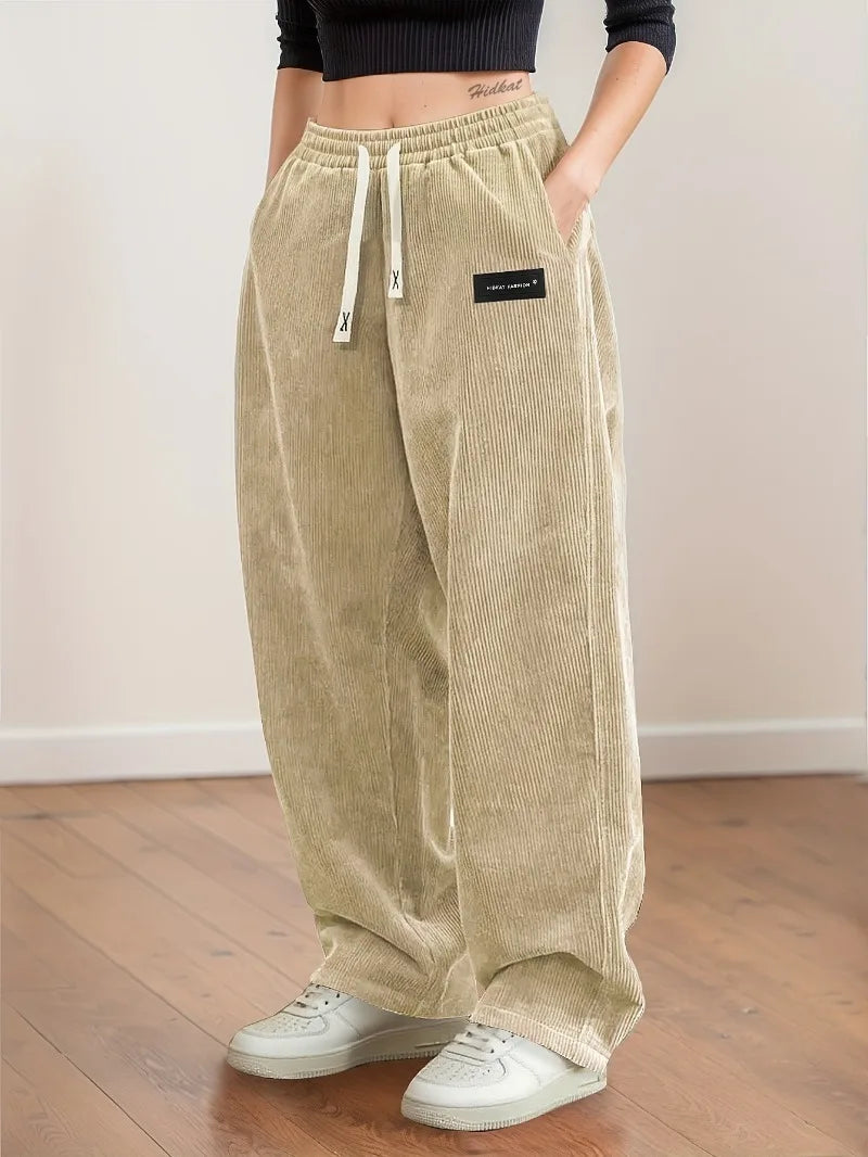Women's Corduroy Pants Texture Straight-Leg Trousers with